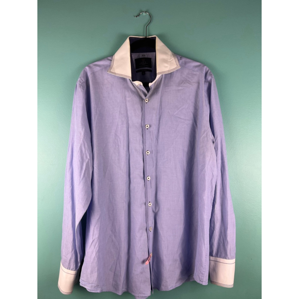 Hawes & Curtis York Slim Fit Dress Shirt XL | Light Blue Contrast Collar & Cuffs